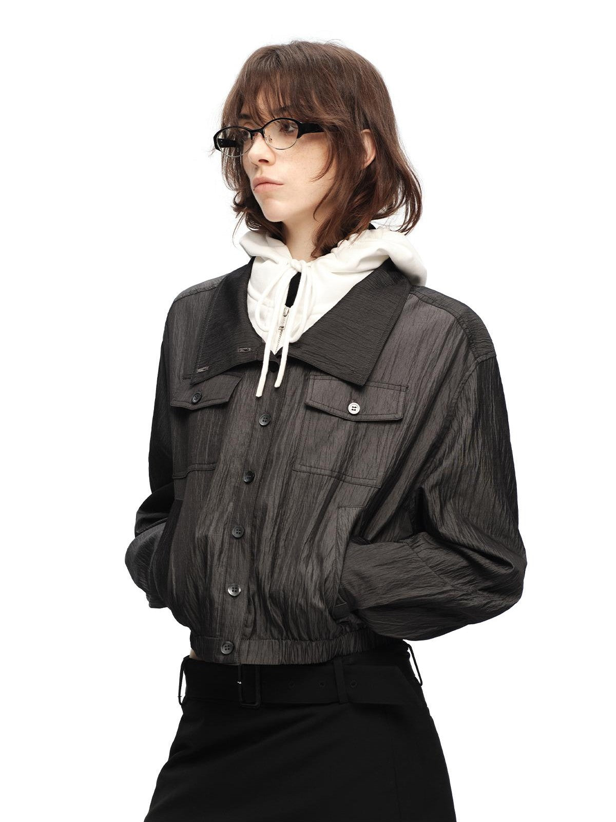RUN TO THE FUTURE Vintage High Collar Loose Double Pocket Women&