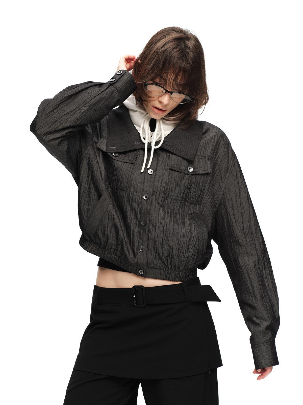 RUN TO THE FUTURE Vintage High Collar Loose Double Pocket Women&