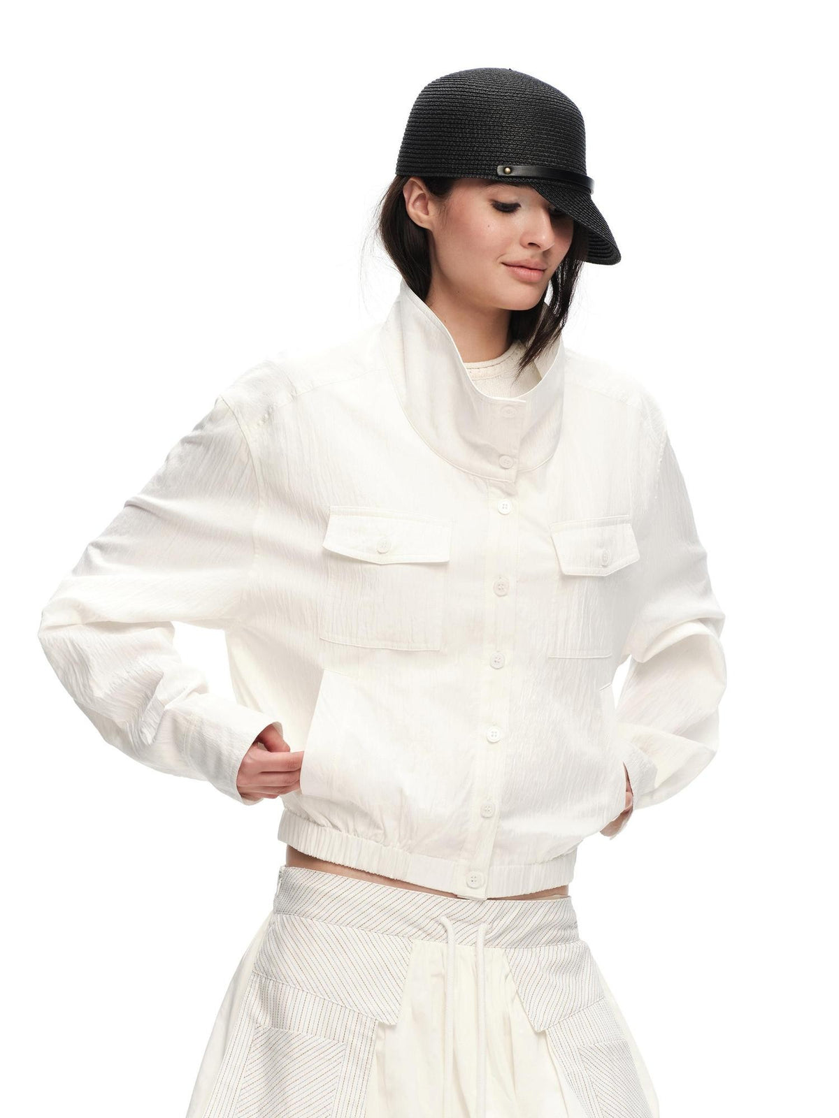 RUN TO THE FUTURE Vintage High Collar Loose Double Pocket Women&