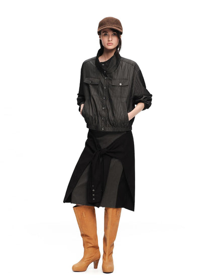 RUN TO THE FUTURE Vintage High Collar Loose Double Pocket Women&
