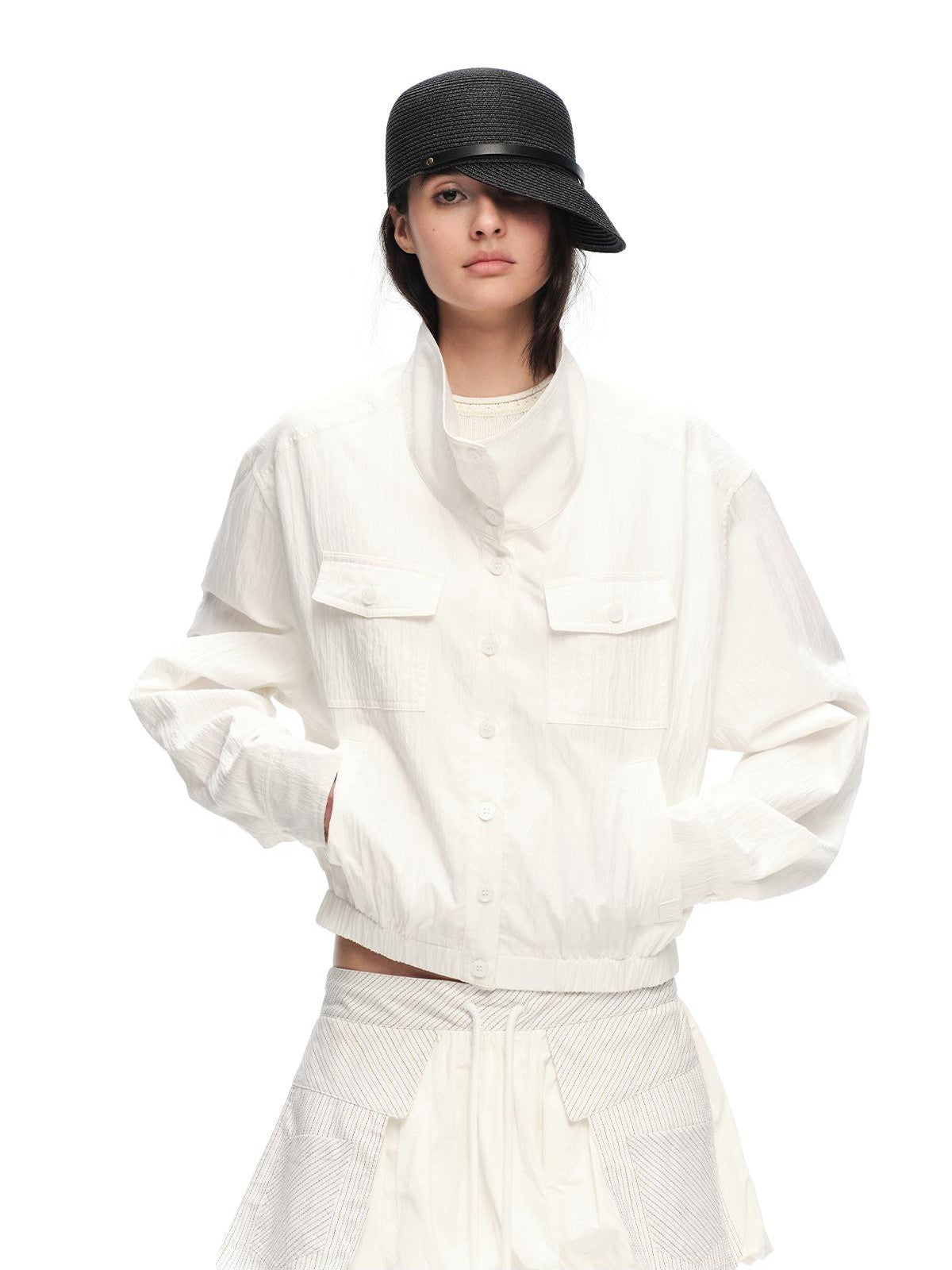 RUN TO THE FUTURE Vintage High Collar Loose Double Pocket Women&