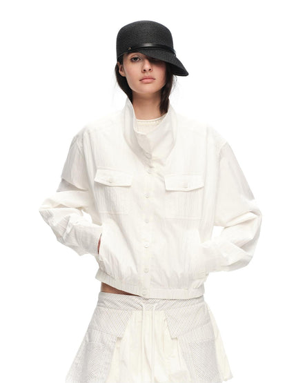 RUN TO THE FUTURE Vintage High Collar Loose Double Pocket Women&