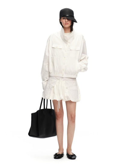 RUN TO THE FUTURE Vintage High Collar Loose Double Pocket Women&