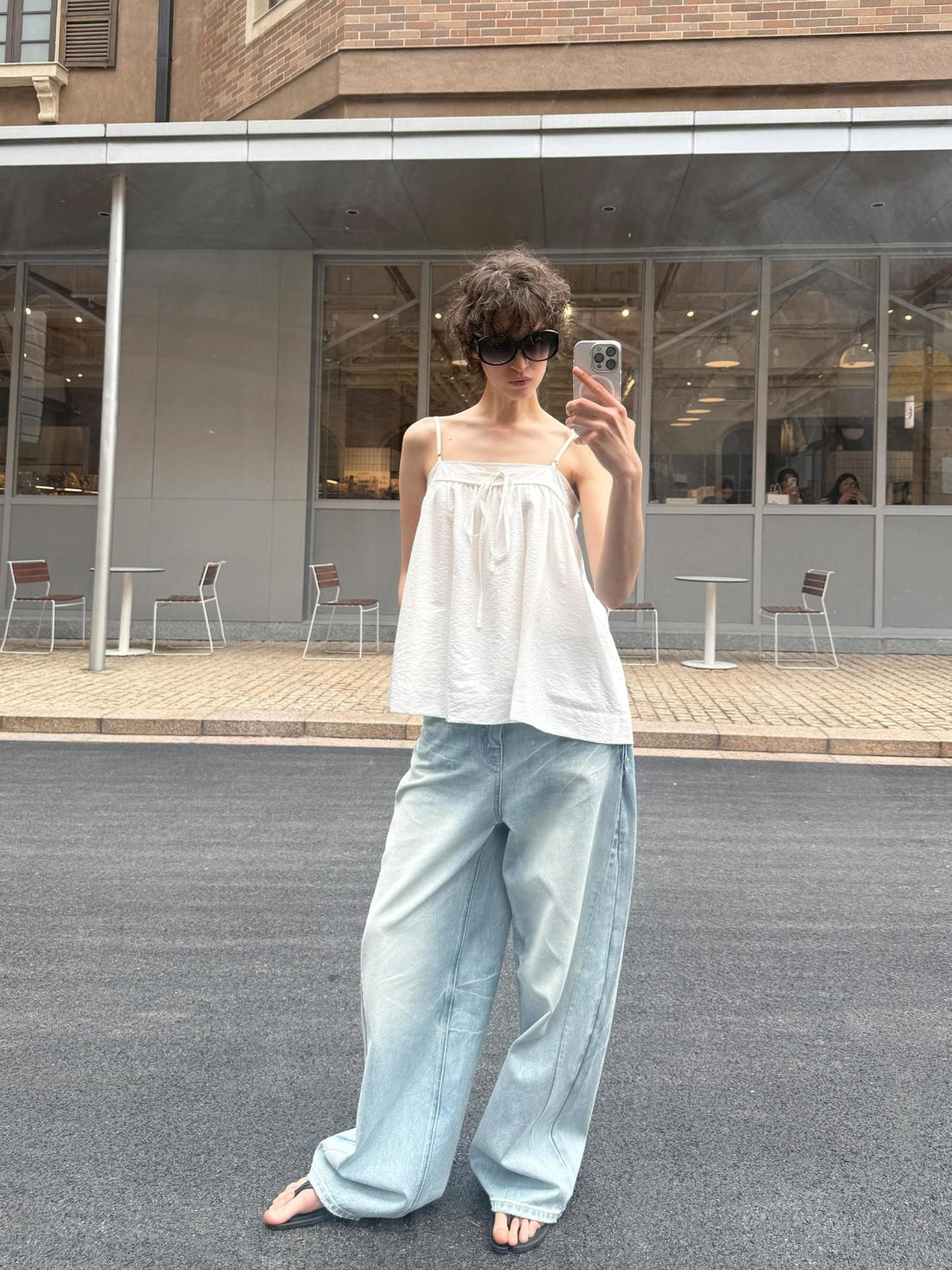RUN TO THE FUTURE Vintage Light Blue Foldover Waist Curved Leg Women&