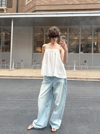 RUN TO THE FUTURE Vintage Light Blue Foldover Waist Curved Leg Women&