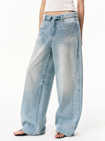 RUN TO THE FUTURE Vintage Light Blue Foldover Waist Curved Leg Women&
