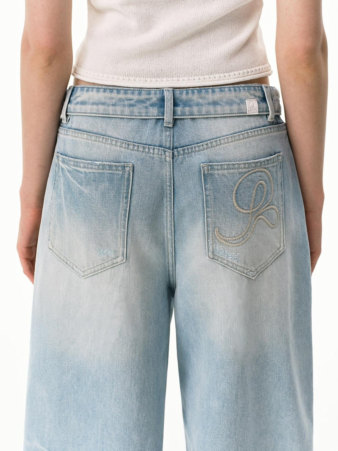 RUN TO THE FUTURE Vintage Light Blue Foldover Waist Curved Leg Women&