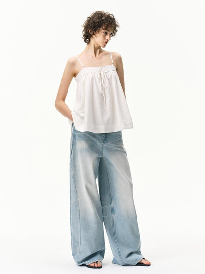 RUN TO THE FUTURE Vintage Light Blue Foldover Waist Curved Leg Women&