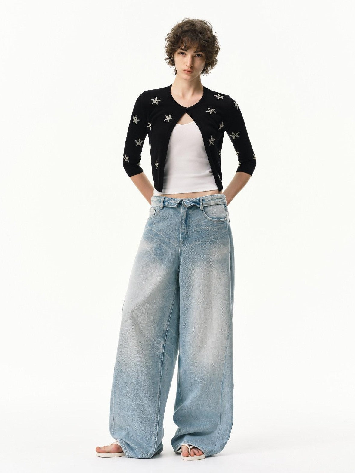 RUN TO THE FUTURE Vintage Light Blue Foldover Waist Curved Leg Women&