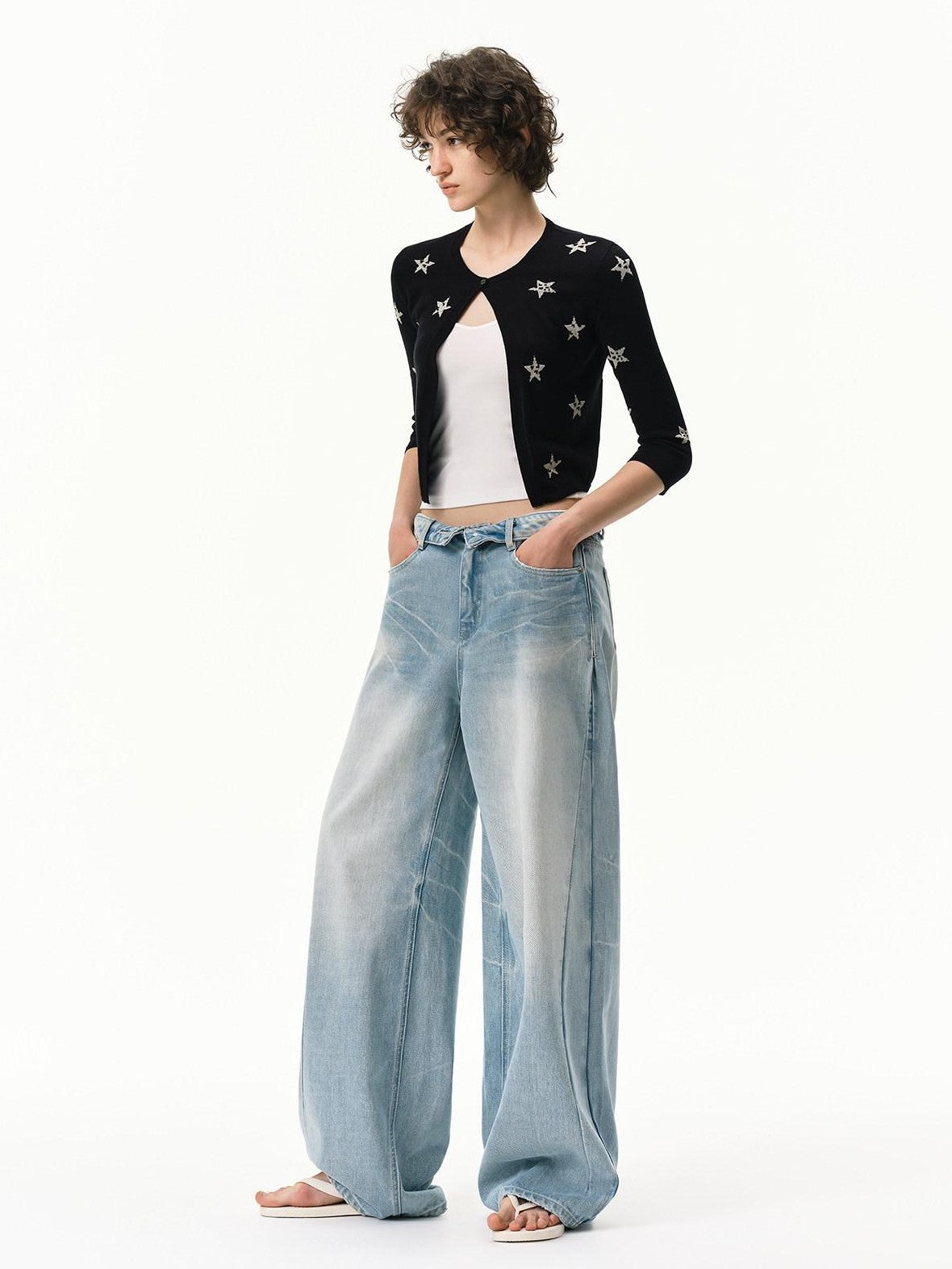 RUN TO THE FUTURE Vintage Light Blue Foldover Waist Curved Leg Women&