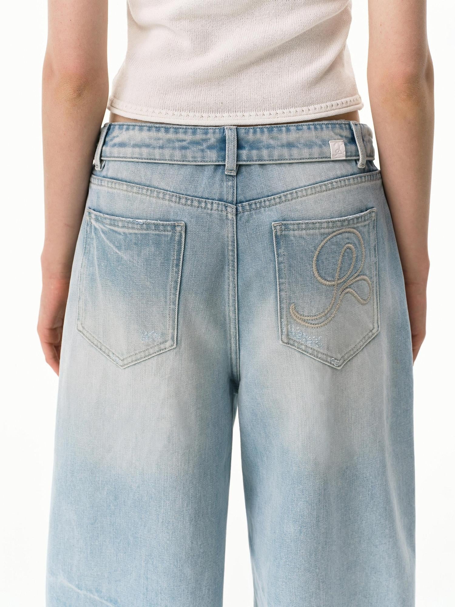 RUN TO THE FUTURE Vintage Light Blue Foldover Waist Curved Leg Women&