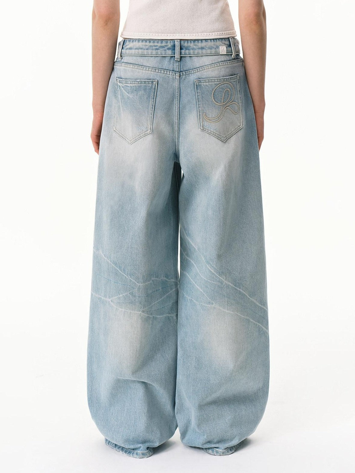 RUN TO THE FUTURE Vintage Light Blue Foldover Waist Curved Leg Women&