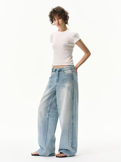 RUN TO THE FUTURE Vintage Light Blue Foldover Waist Curved Leg Women&