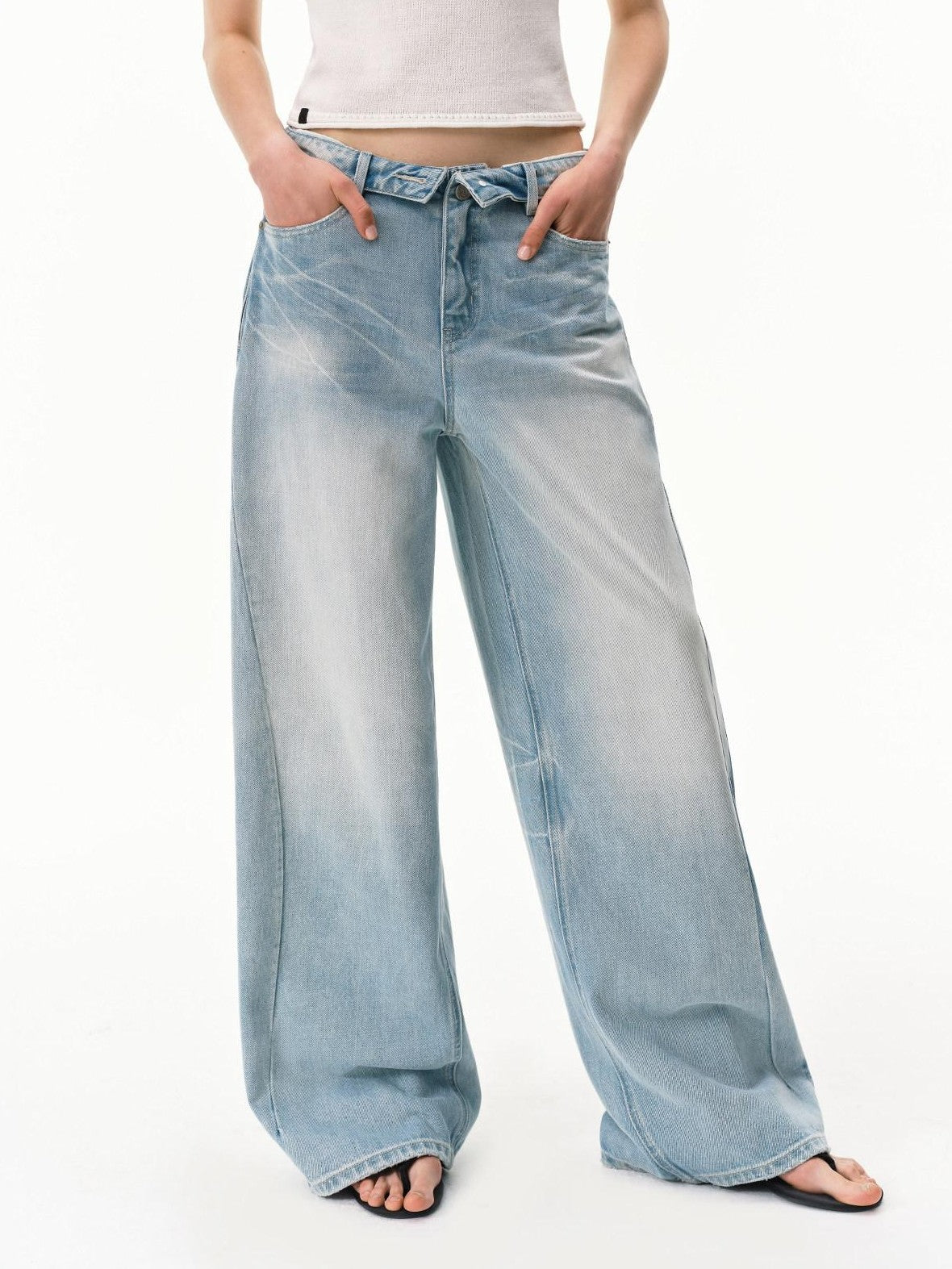 RUN TO THE FUTURE Vintage Light Blue Foldover Waist Curved Leg Women&