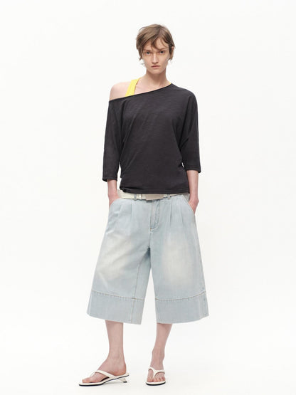 RUN TO THE FUTURE Vintage Light Wash Paris Button Cropped Women&