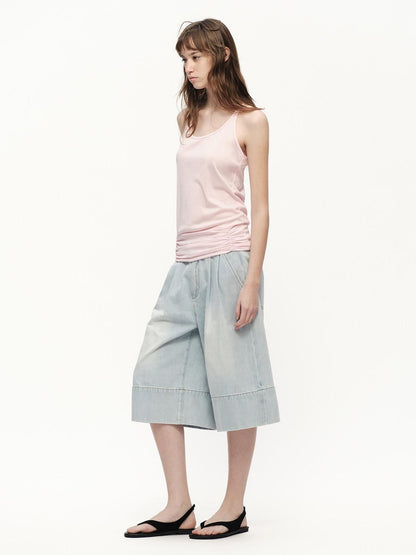 RUN TO THE FUTURE Vintage Light Wash Paris Button Cropped Women&