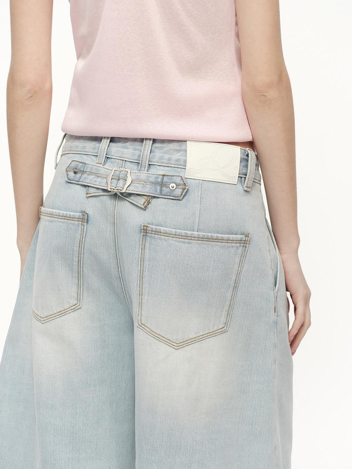 RUN TO THE FUTURE Vintage Light Wash Paris Button Cropped Women&