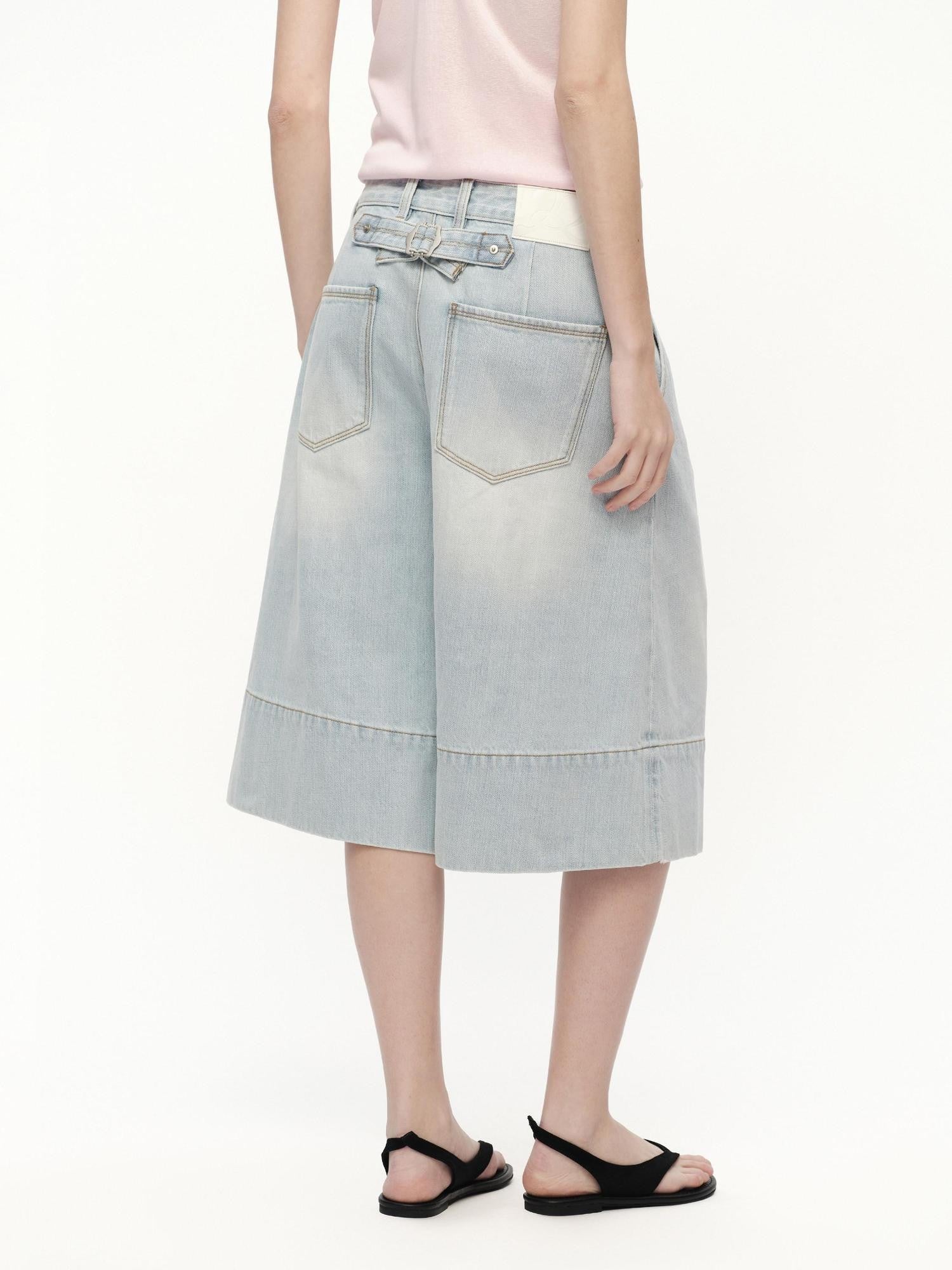 RUN TO THE FUTURE Vintage Light Wash Paris Button Cropped Women&