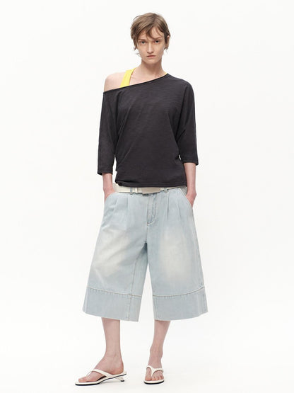 RUN TO THE FUTURE Vintage Light Wash Paris Button Cropped Women&