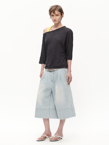 RUN TO THE FUTURE Vintage Light Wash Paris Button Cropped Women&