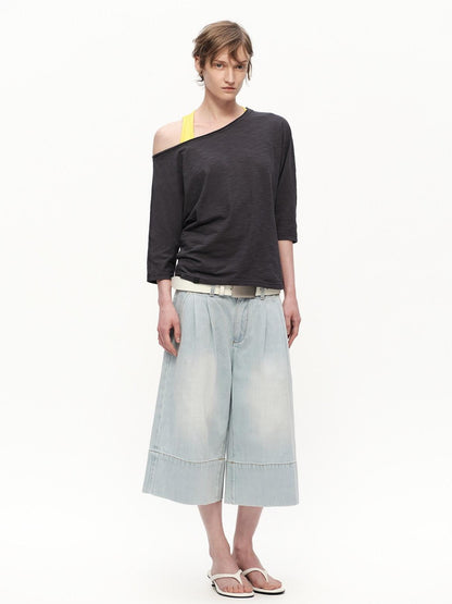 RUN TO THE FUTURE Vintage Light Wash Paris Button Cropped Women&