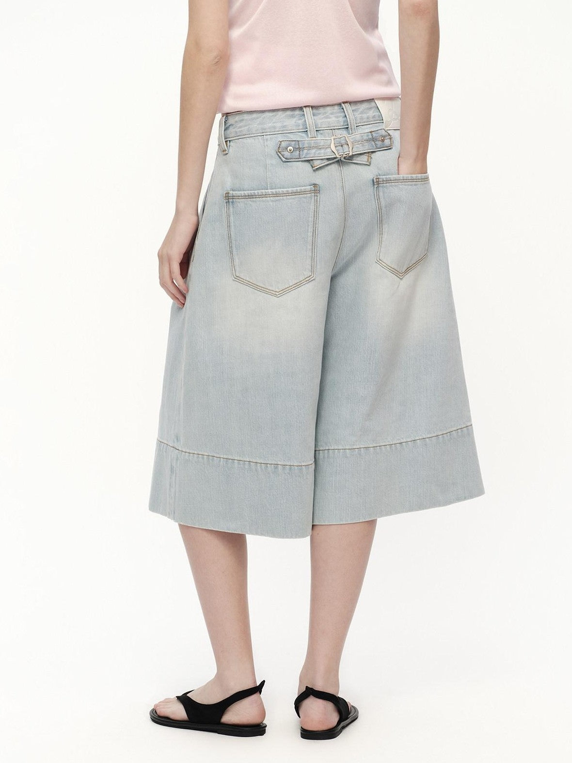 RUN TO THE FUTURE Vintage Light Wash Paris Button Cropped Women&
