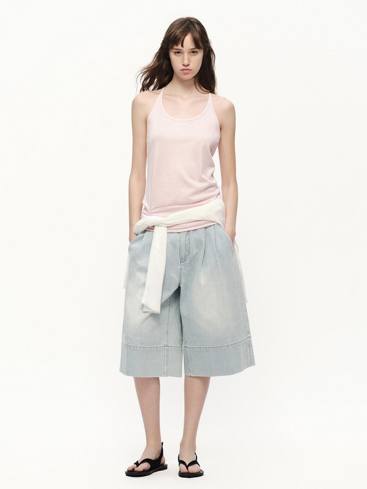 RUN TO THE FUTURE Vintage Light Wash Paris Button Cropped Women&