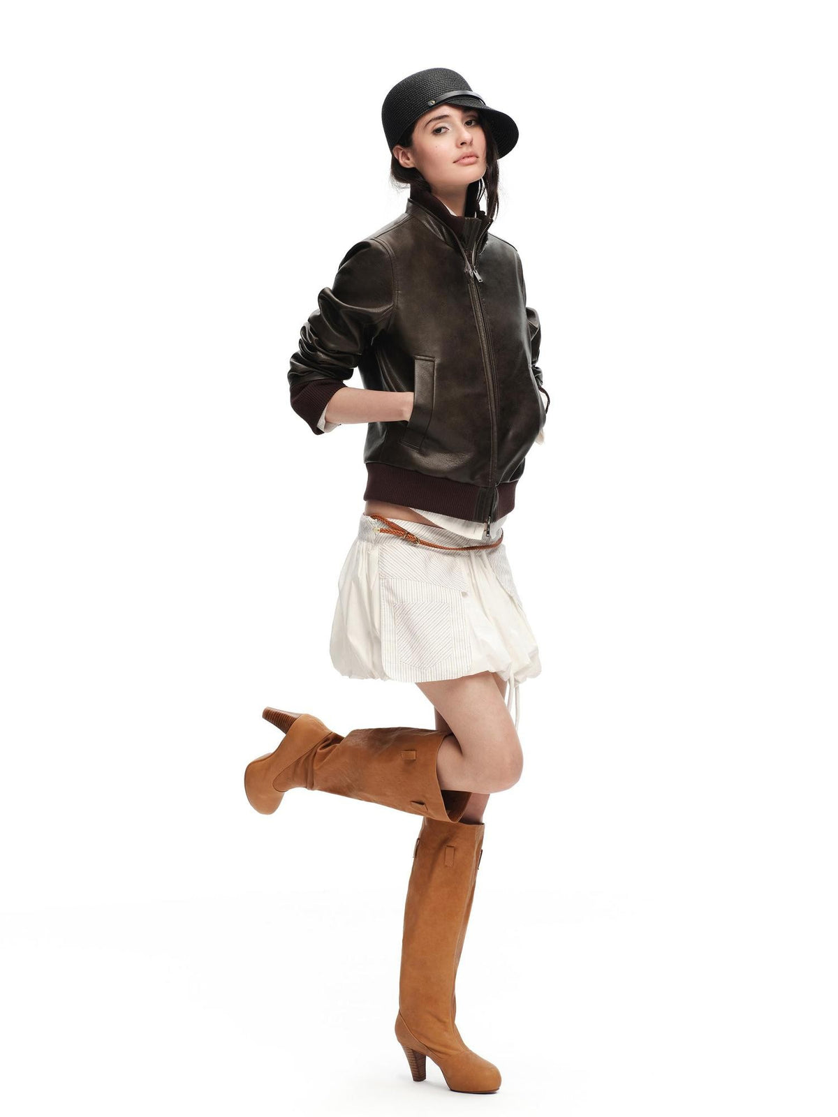 RUN TO THE FUTURE Vintage Matte Pu Cropped Moto Women&