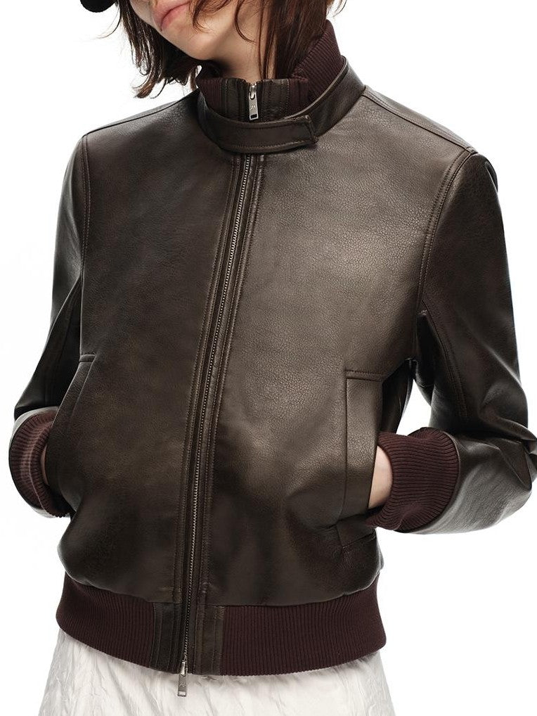 RUN TO THE FUTURE Vintage Matte Pu Cropped Moto Women&