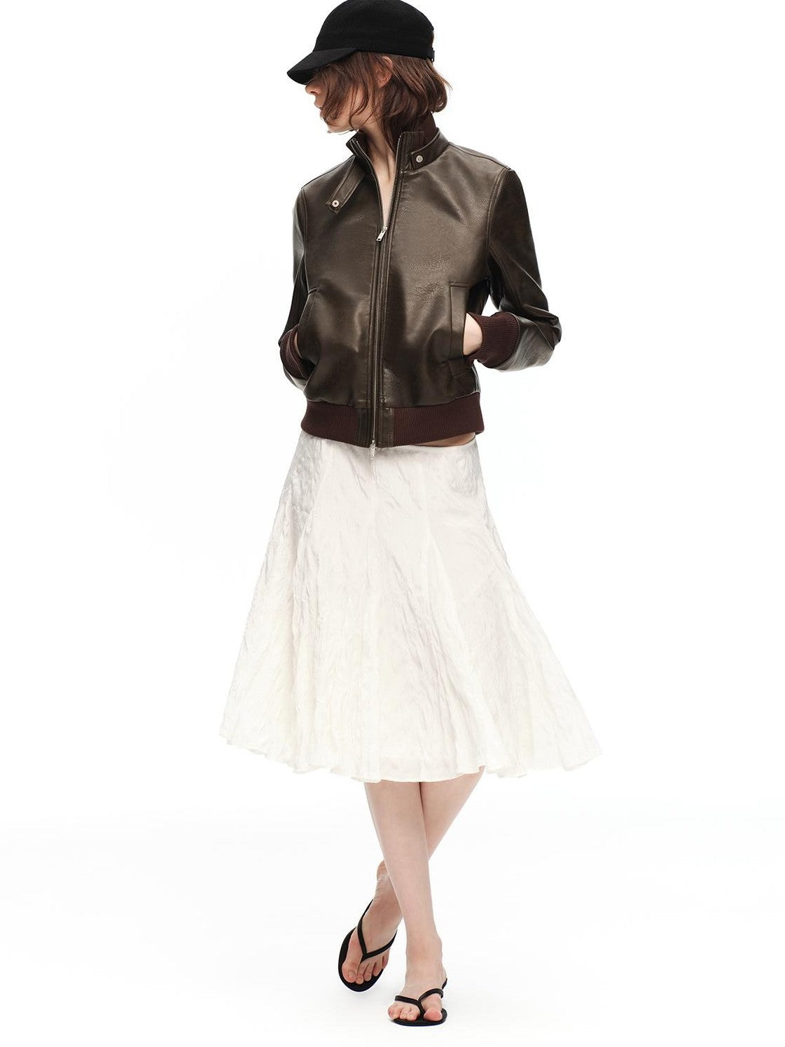 RUN TO THE FUTURE Vintage Matte Pu Cropped Moto Women&