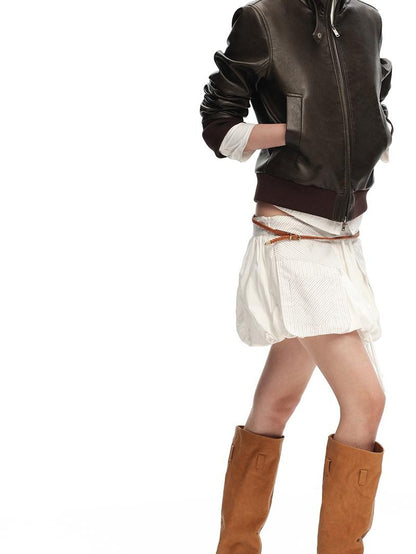 RUN TO THE FUTURE Vintage Matte Pu Cropped Moto Women&