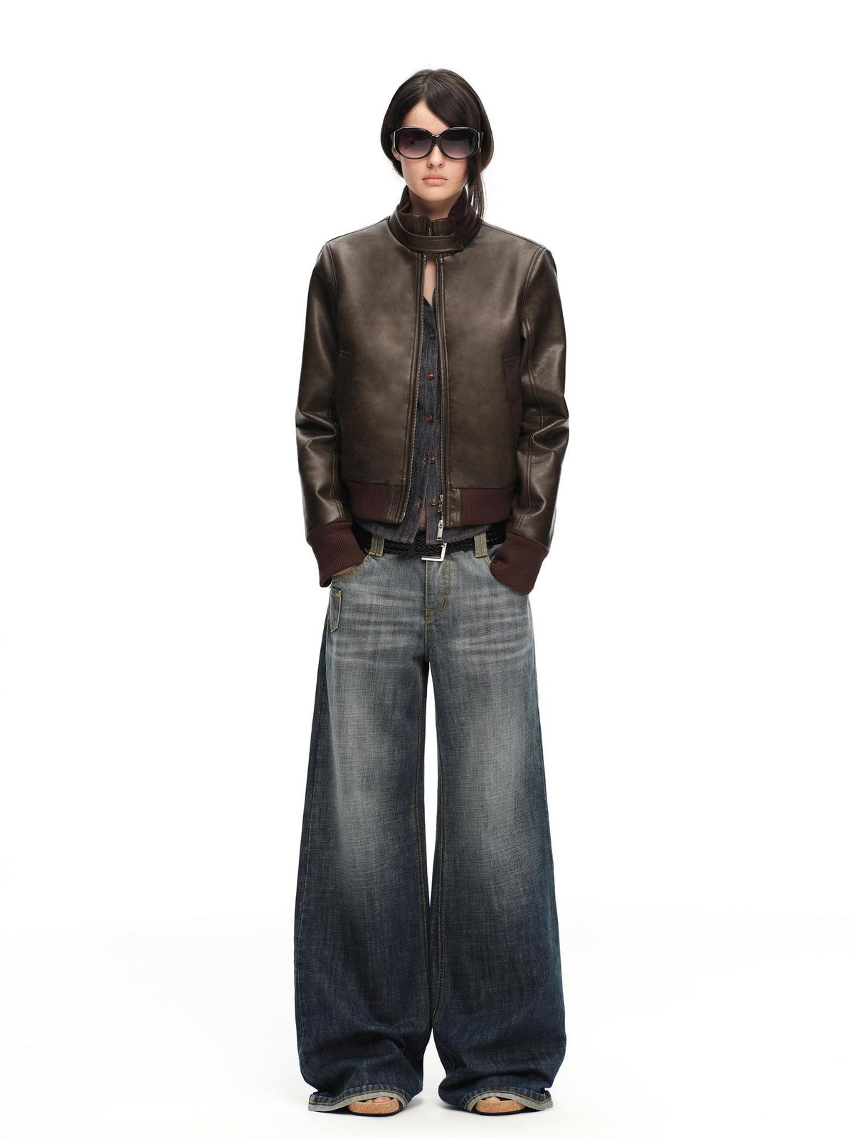RUN TO THE FUTURE Vintage Matte Pu Cropped Moto Women&