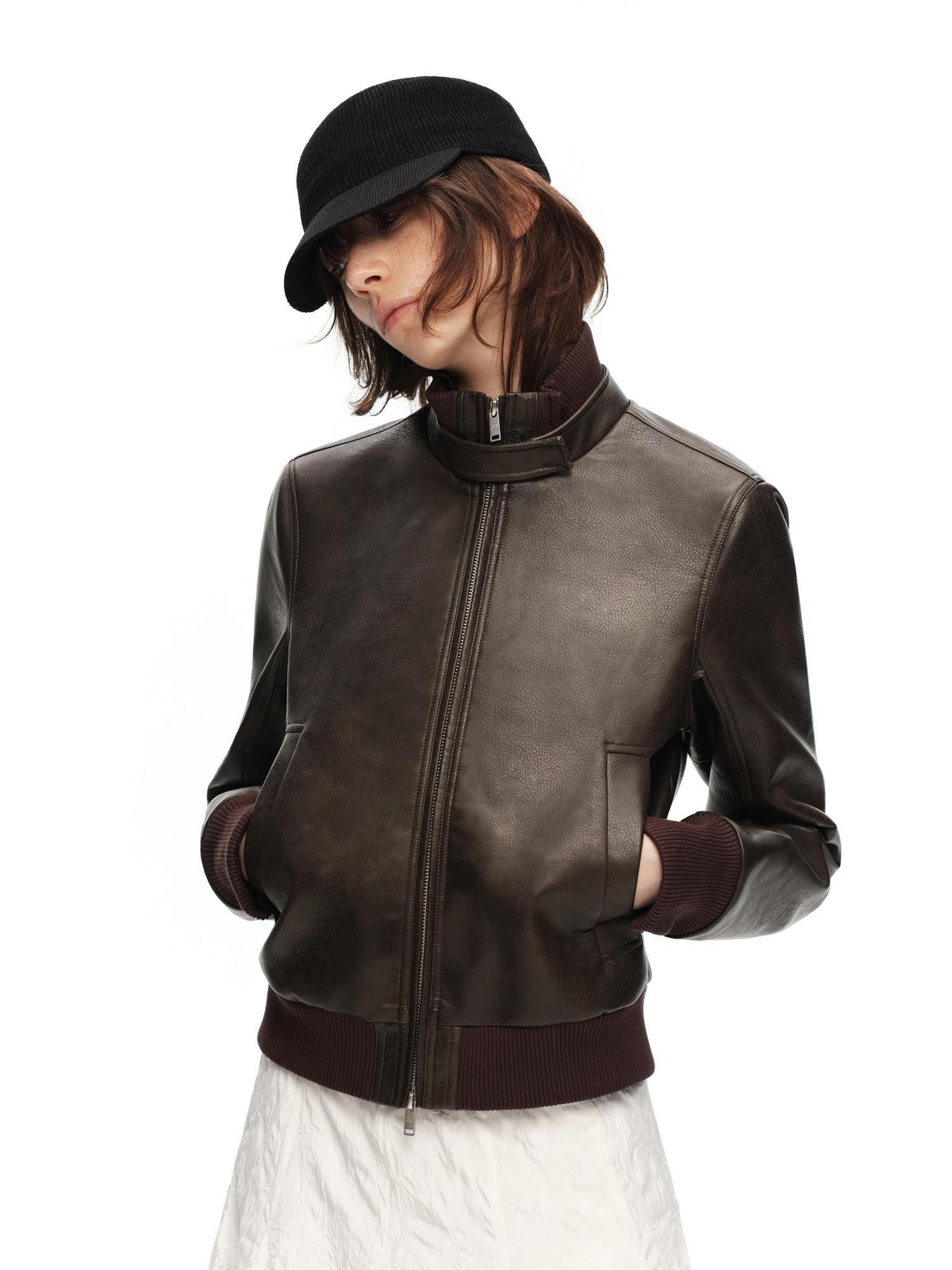 RUN TO THE FUTURE Vintage Matte Pu Cropped Moto Women&