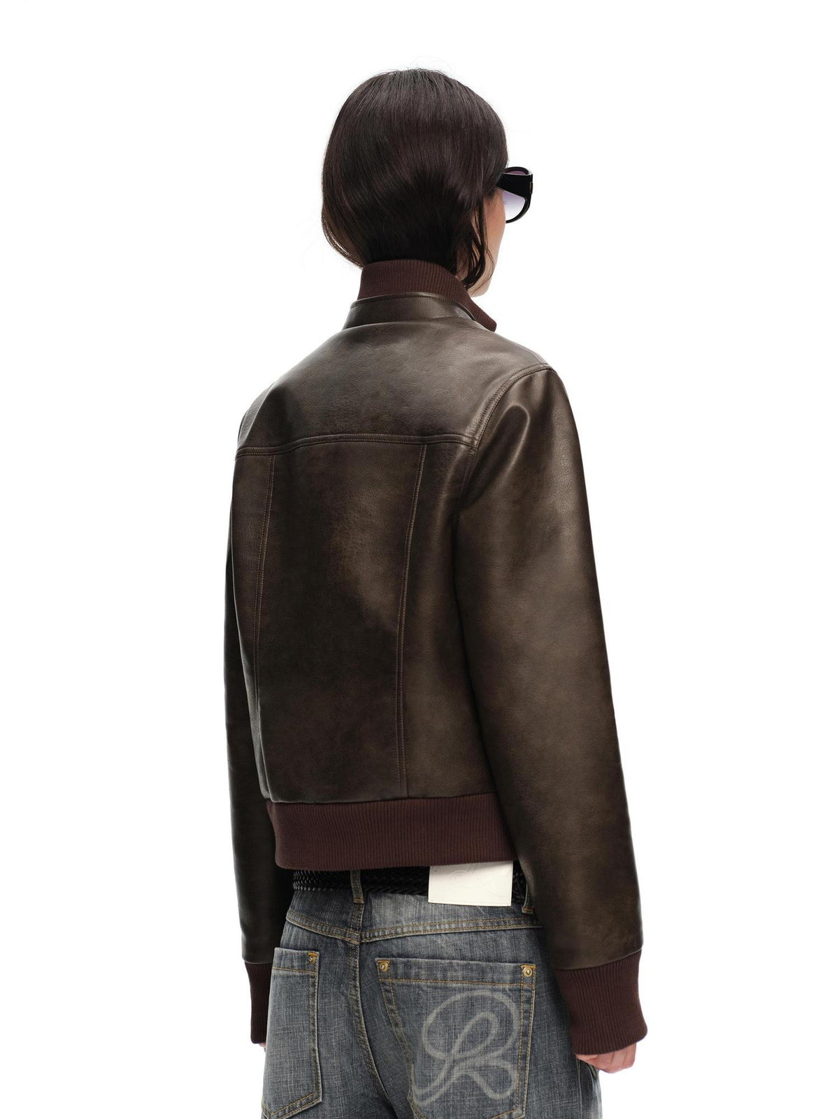 RUN TO THE FUTURE Vintage Matte Pu Cropped Moto Women&