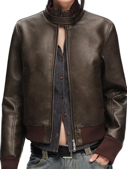 RUN TO THE FUTURE Vintage Matte Pu Cropped Moto Women&