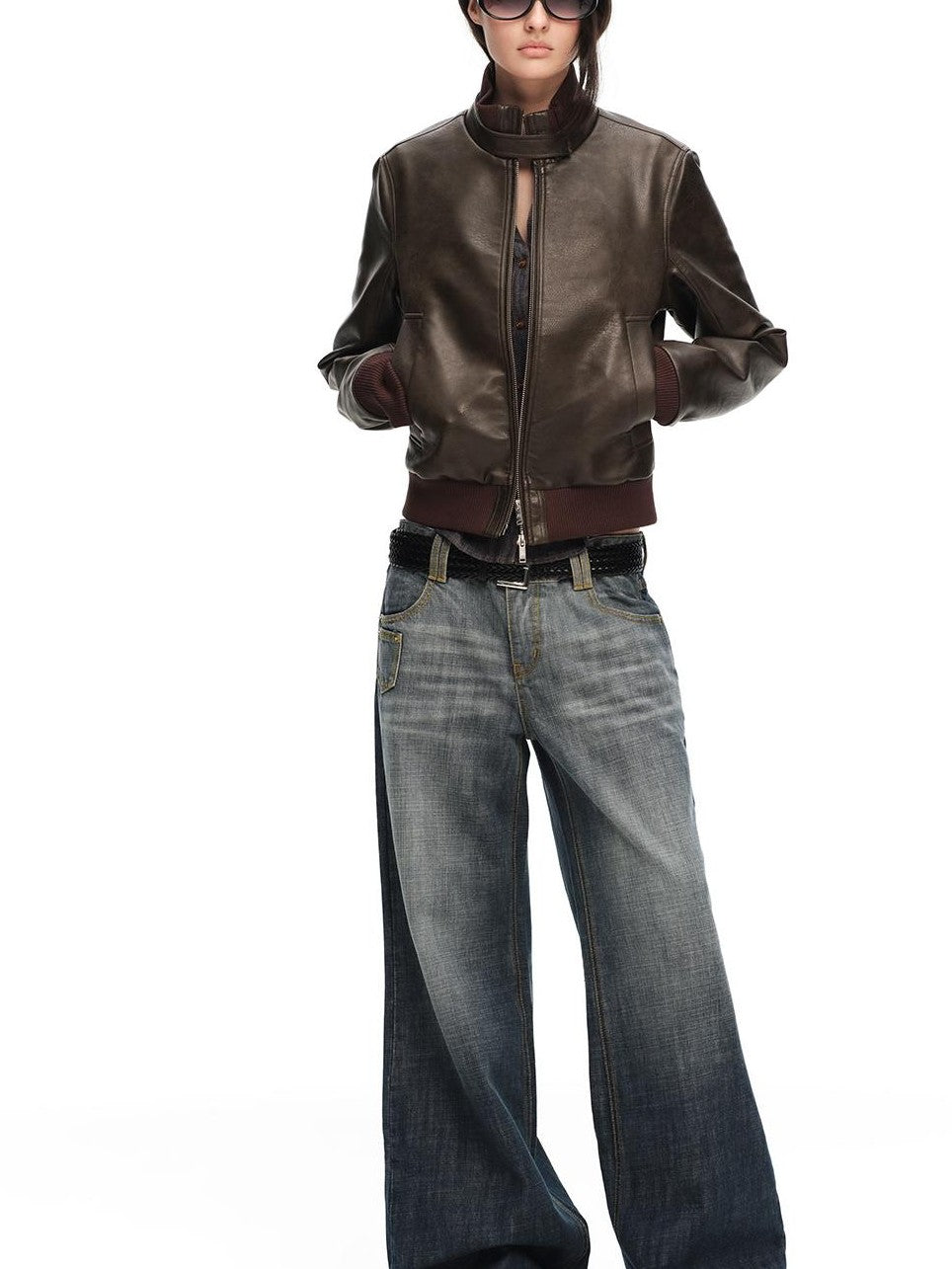 RUN TO THE FUTURE Vintage Matte Pu Cropped Moto Women&