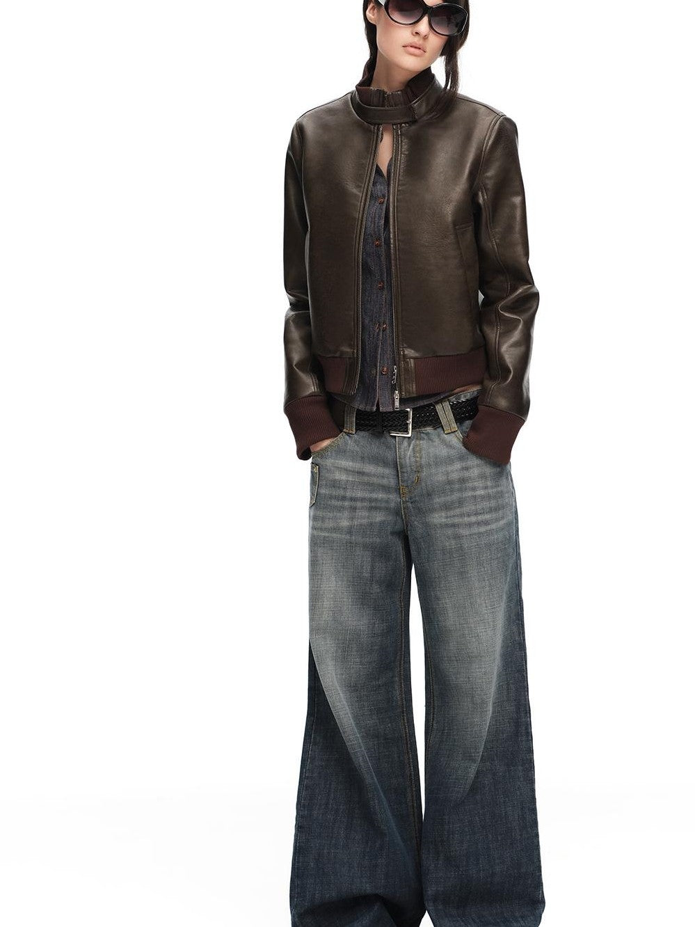 RUN TO THE FUTURE Vintage Matte Pu Cropped Moto Women&