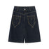 RUN TO THE FUTURE Vintage Patchwork Embroidered Heart Wide Leg Natural Waist Unisex Denim Shorts