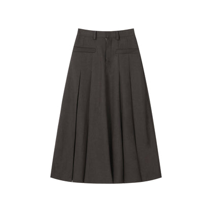 RUN TO THE FUTURE Vintage Pleated A Line Mid Waist Commuter Women Casual Polyester Maxi Skirts