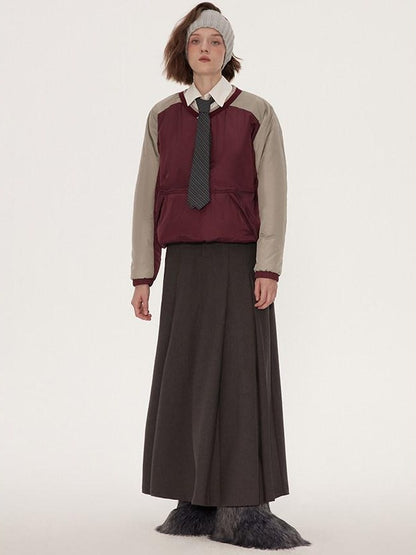 RUN TO THE FUTURE Vintage Pleated A Line Mid Waist Commuter Women Casual Polyester Maxi Skirts