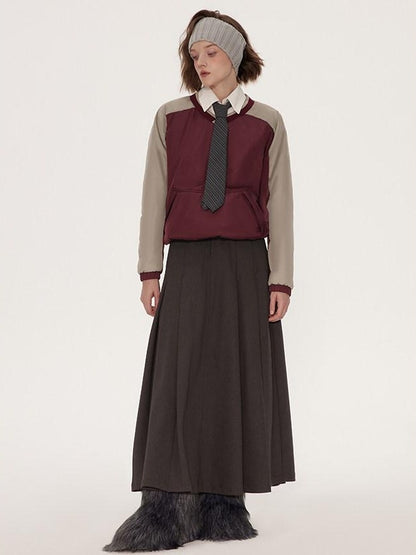 RUN TO THE FUTURE Vintage Pleated A Line Mid Waist Commuter Women Casual Polyester Maxi Skirts