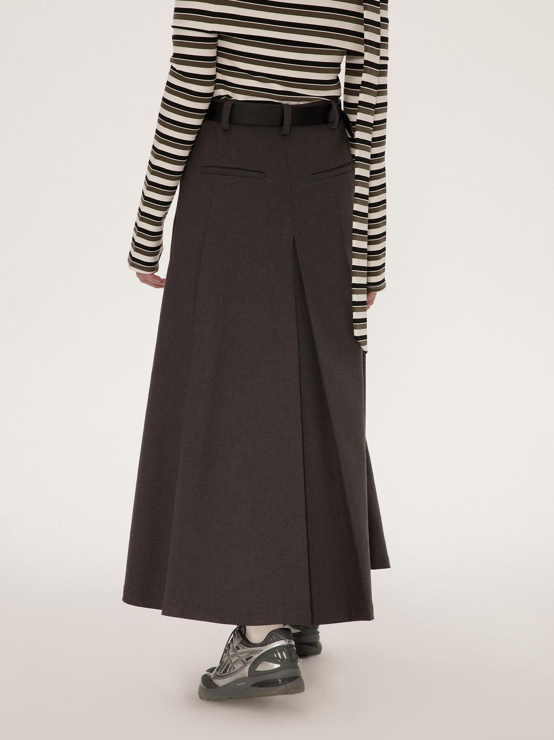 RUN TO THE FUTURE Vintage Pleated A Line Mid Waist Commuter Women Casual Polyester Maxi Skirts