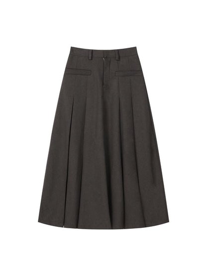 RUN TO THE FUTURE Vintage Pleated A Line Mid Waist Commuter Women Casual Polyester Maxi Skirts