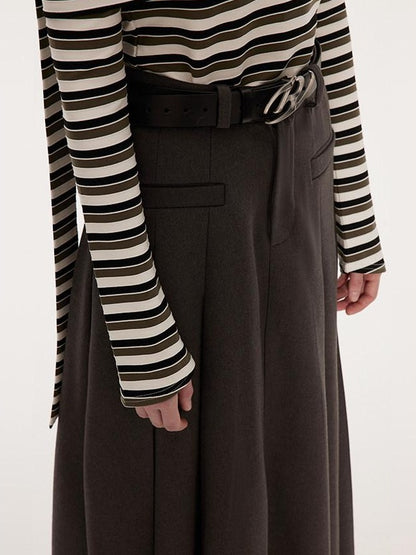 RUN TO THE FUTURE Vintage Pleated A Line Mid Waist Commuter Women Casual Polyester Maxi Skirts