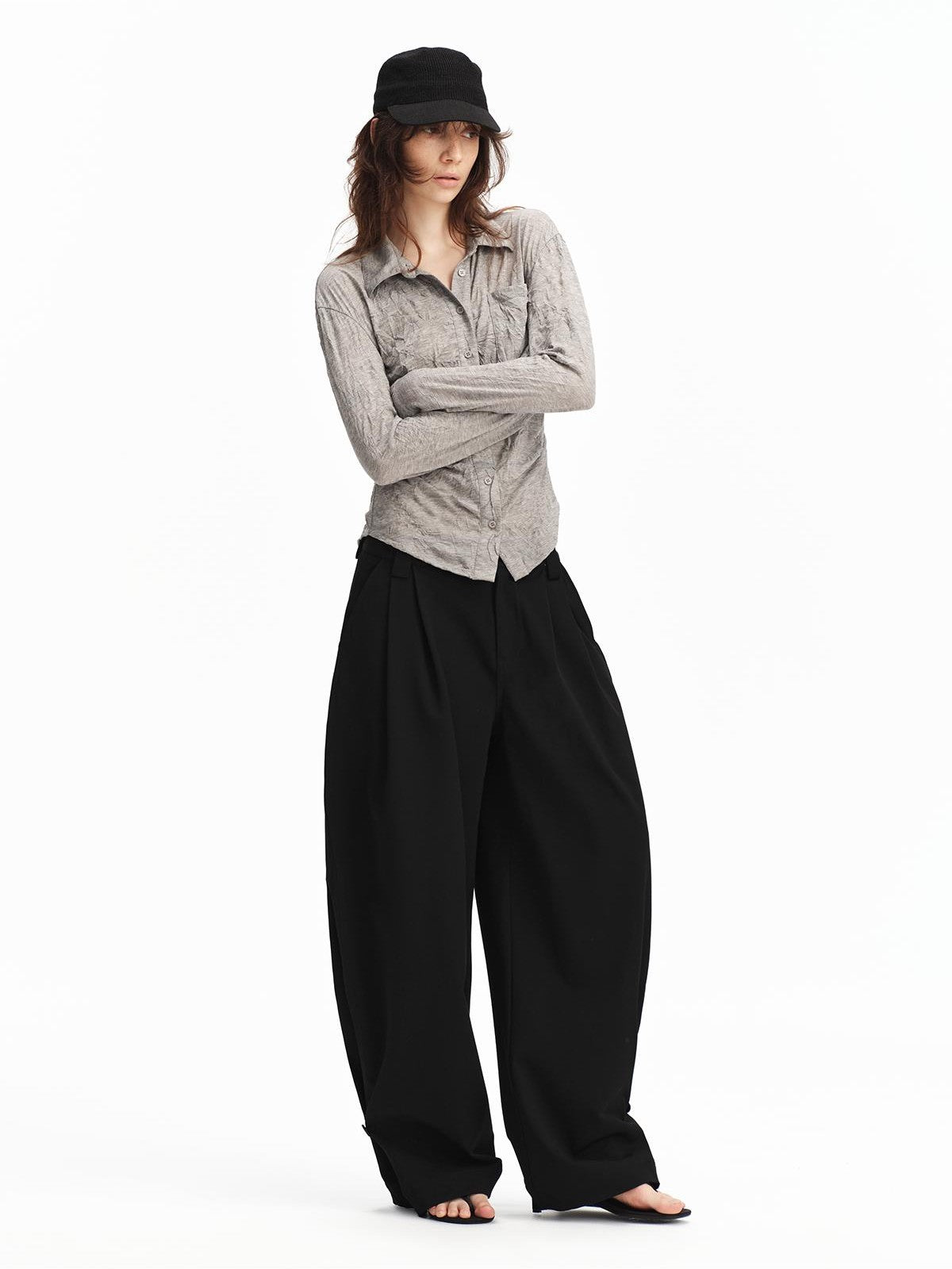 RUN TO THE FUTURE Vintage Silhouette Double Pleat Wide Leg Women&