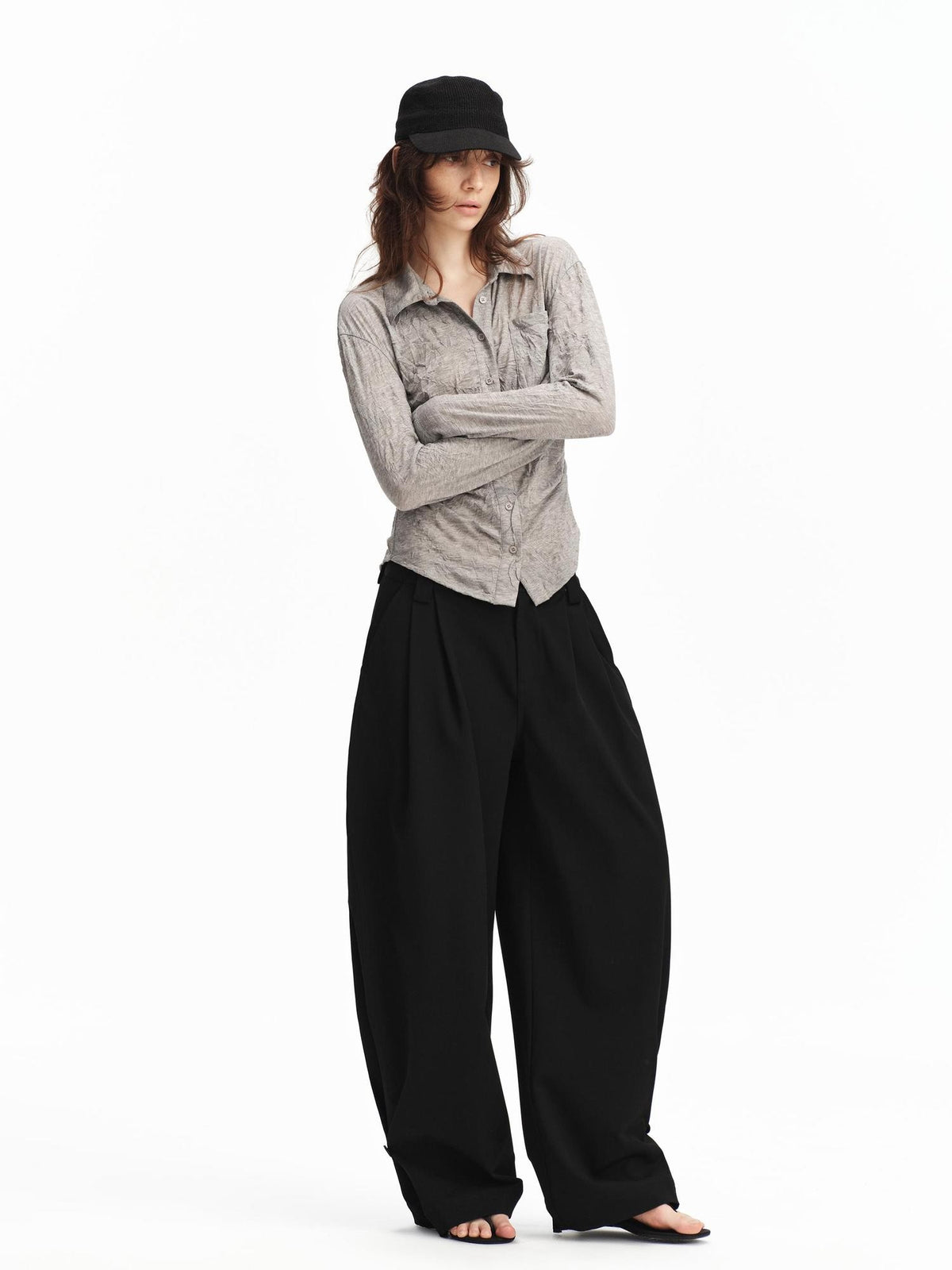 RUN TO THE FUTURE Vintage Silhouette Double Pleat Wide Leg Women&