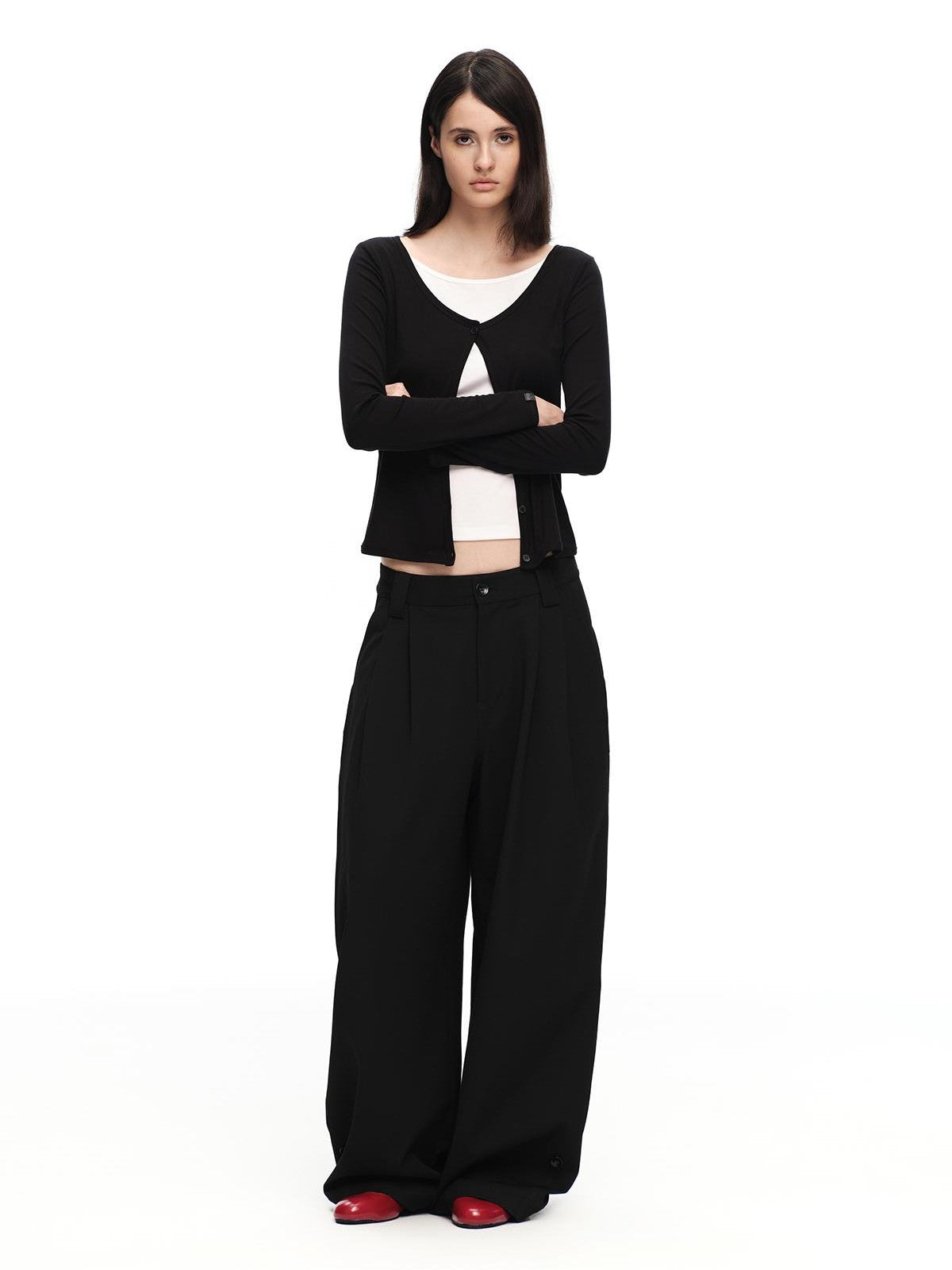 RUN TO THE FUTURE Vintage Silhouette Double Pleat Wide Leg Women&