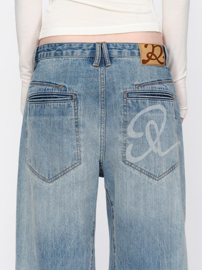 RUN TO THE FUTURE Vintage Wash Distressed Low Rise Loose Fit Women&
