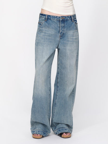 RUN TO THE FUTURE Vintage Wash Distressed Low Rise Loose Fit Women&