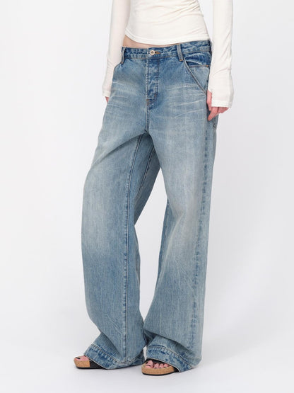 RUN TO THE FUTURE Vintage Wash Distressed Low Rise Loose Fit Women&